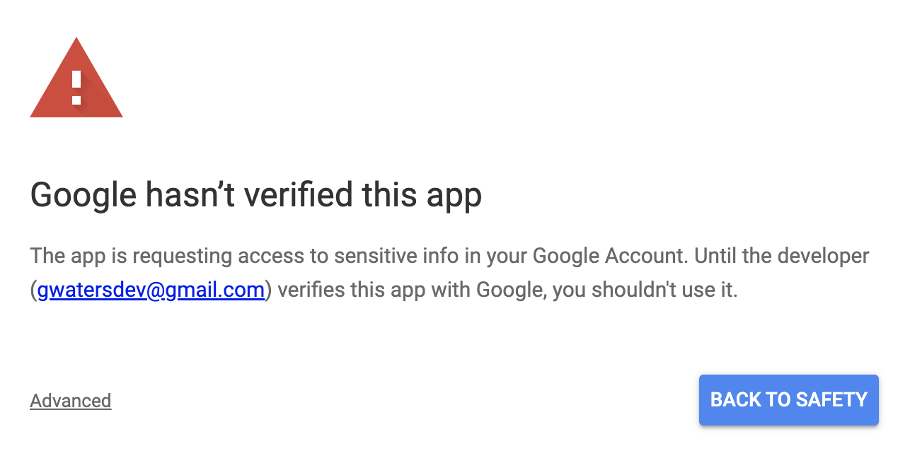 Google Verification Warning